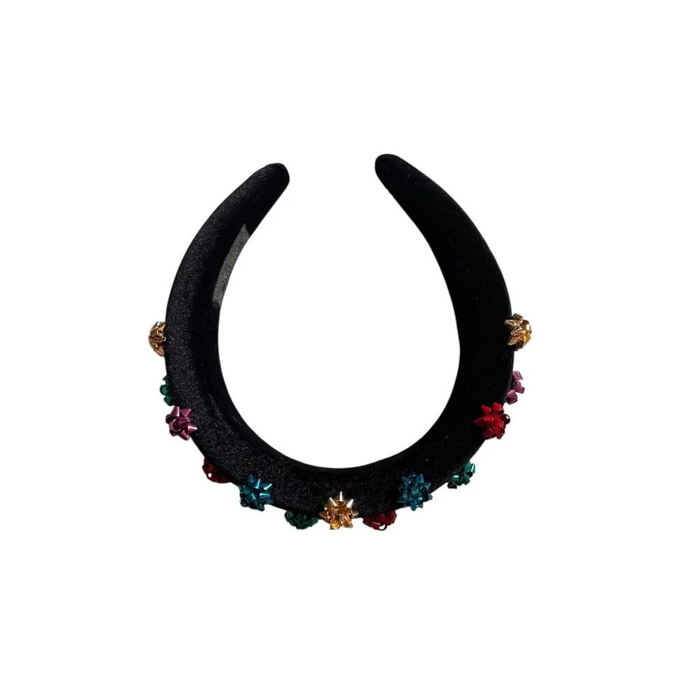 Handmade Black Velvet Padded Headband Christmas Holiday Gift Bows Accessory